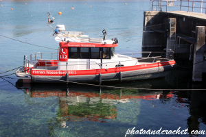 Barco de rescate contra incendios Florian en el puerto de Lindau, lago de Constanza