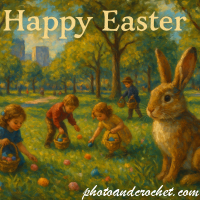 Oster-E-Card Eiersuche im Park im Ölmalerei-Stil