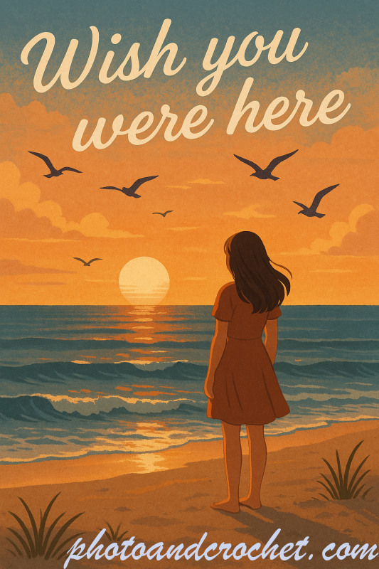 Wish You Were Here – Serene Beach Sunset E-Card with Seagulls - Image