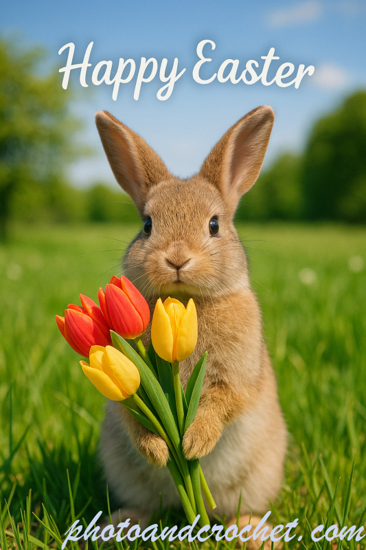 Adorable Easter Bunny with Tulips – Image