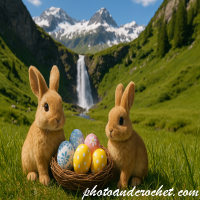 Easter Bunnies in Alpine Landscape E-Card