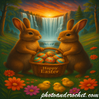 Easter Bunnies with Basket and Waterfall E-Card