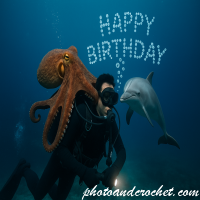 Octopus Birthday Hug – Diver E-Card with Underwater Bubbles