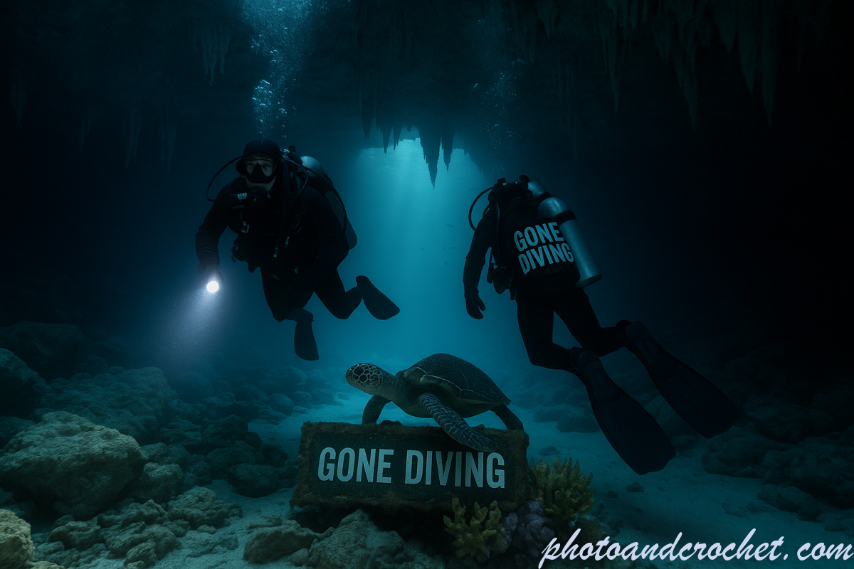 Gone Diving Cave Scene – Technical Divers in Underwater Cave - Image
