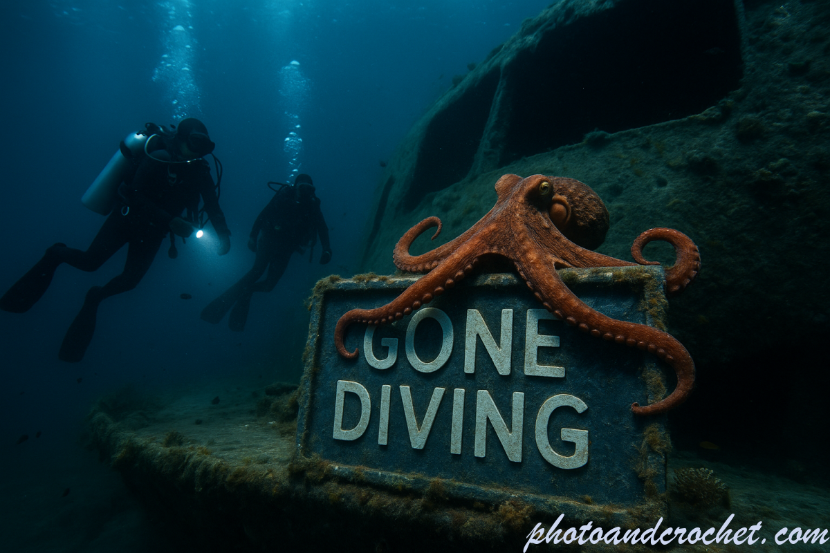 Gone Diving Wreck – Underwater E-Card with Divers and Octopus - Image