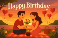 Happy Birthday – Sunset Picnic with Loving Couple