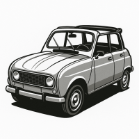 Vintage French Compact Car with Open Roof Illustration