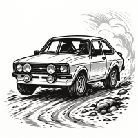 Ilustración Coche de Rally Ford Escort RS1800 Derrapando