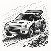 Peugeot 205 T16 Group B Rally Car Action Illustration