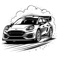 Ilustración Coche de Rally Ford Puma Rally1 Híbrido en Acción