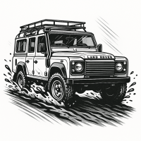 Land Rover Defender 110 Off-Road Mud Action Illustration