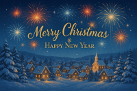 ดอกไม้ไฟเหนือหมู่บ้านคริสต์มาส