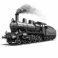 Vintage French Steam Locomotive – 3D Monochrome Clipart