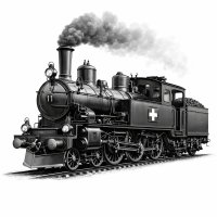 Locomotora de Vapor Alpina Suiza – Clipart 3D Monocromático