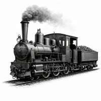 Industrial Steam Locomotive – 3D Monochrome Clipart
