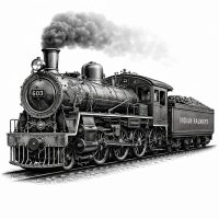 Vintage Indian Steam Locomotive – 3D Monochrome Clipart