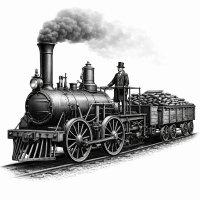 Early American Steam Locomotive – 3D Monochrome Clipart