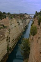 Corinth Canal with Bridge Above, Greece